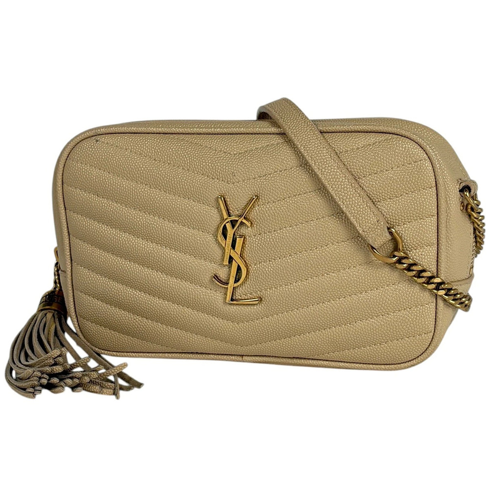 Saint Laurent Shoulder Bag Lou Fringe Leather Beige Cream
